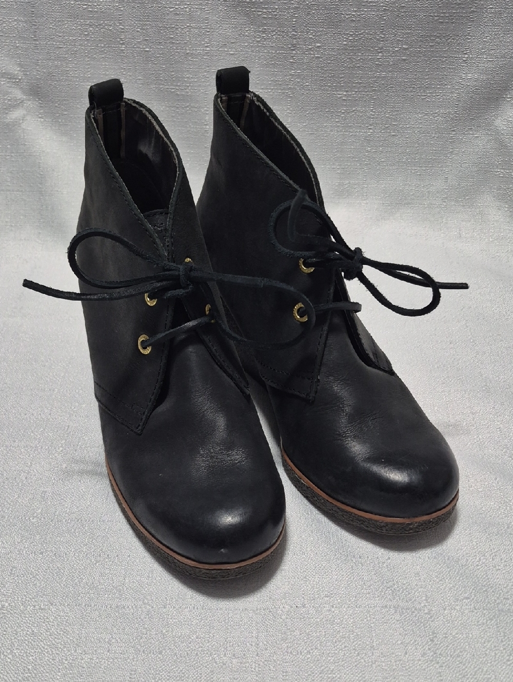 Sperry Topsider Black Leather Lace-Up Women's Ankle Boots Wedges Women Size 8.5M